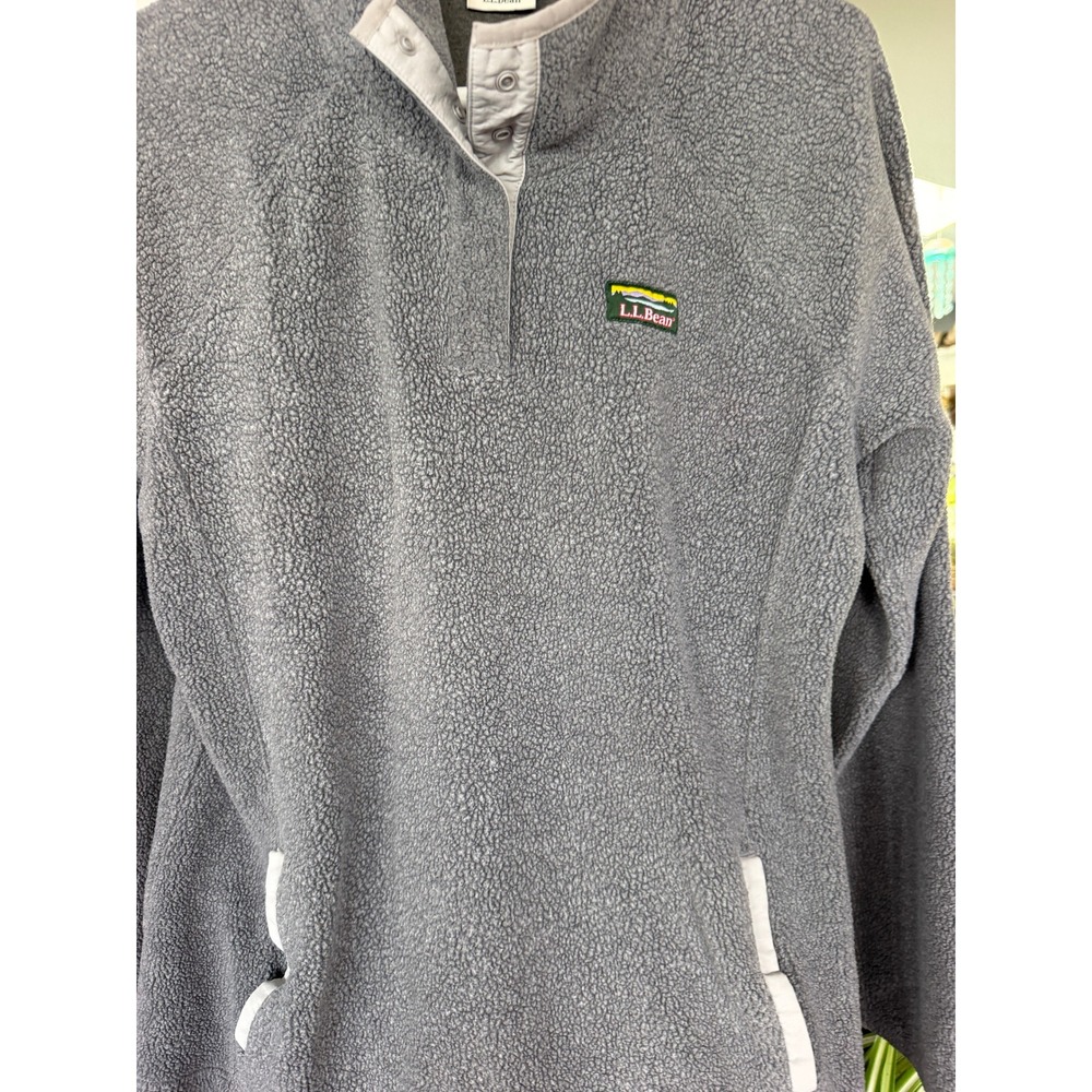 LL Bean Fleece Pullover Womens L Gray Snap Mock Neck Gorpcore outdoor 518489